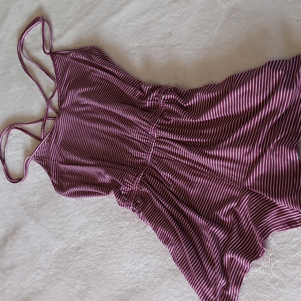 American Eagle Soft & Sexy Burgundy White Stripe Strappy Cami Romper Small